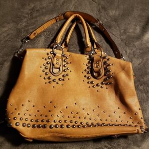 Shoedazzle cognac tan studded purse bag